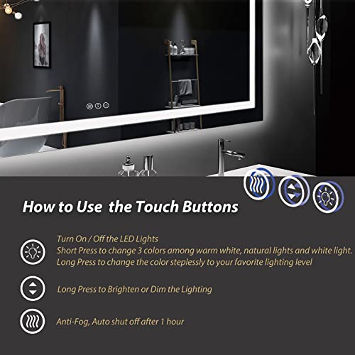 Dimmable Smart LED Bathroom Mirror, 40x32