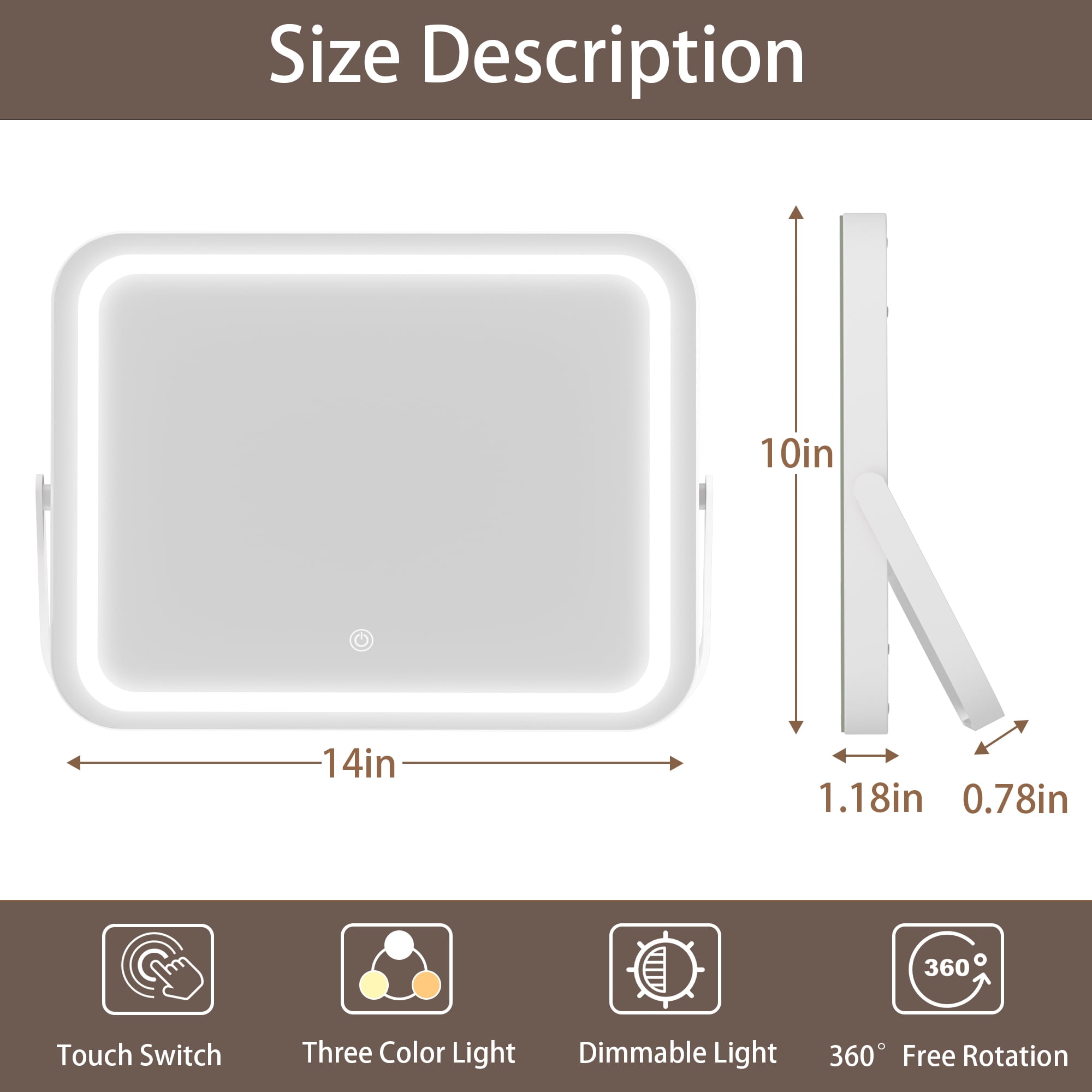 LED Vanity Mirror with Touch Control, 14"x11