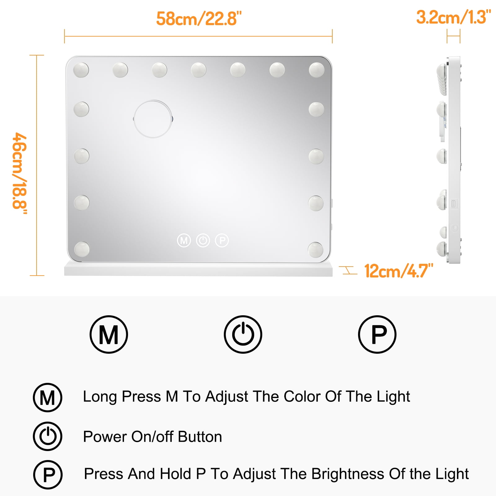 Hollywood Vanity Mirror with Dimmable Lights & Magnification