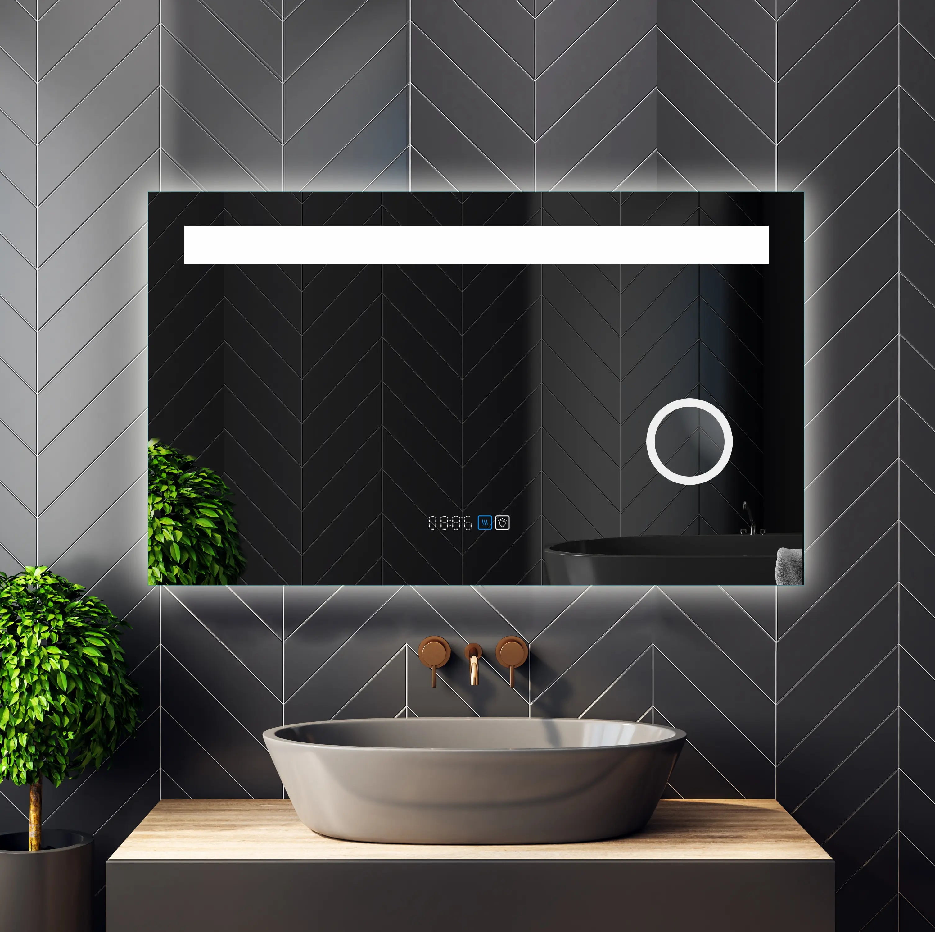 Smart LED Bathroom Mirror with Clock & Magnification