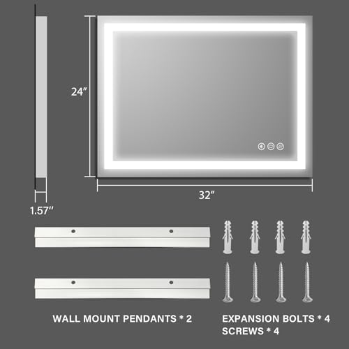 Dimmable Anti-Fog LED Bathroom Mirror 32x24 inches