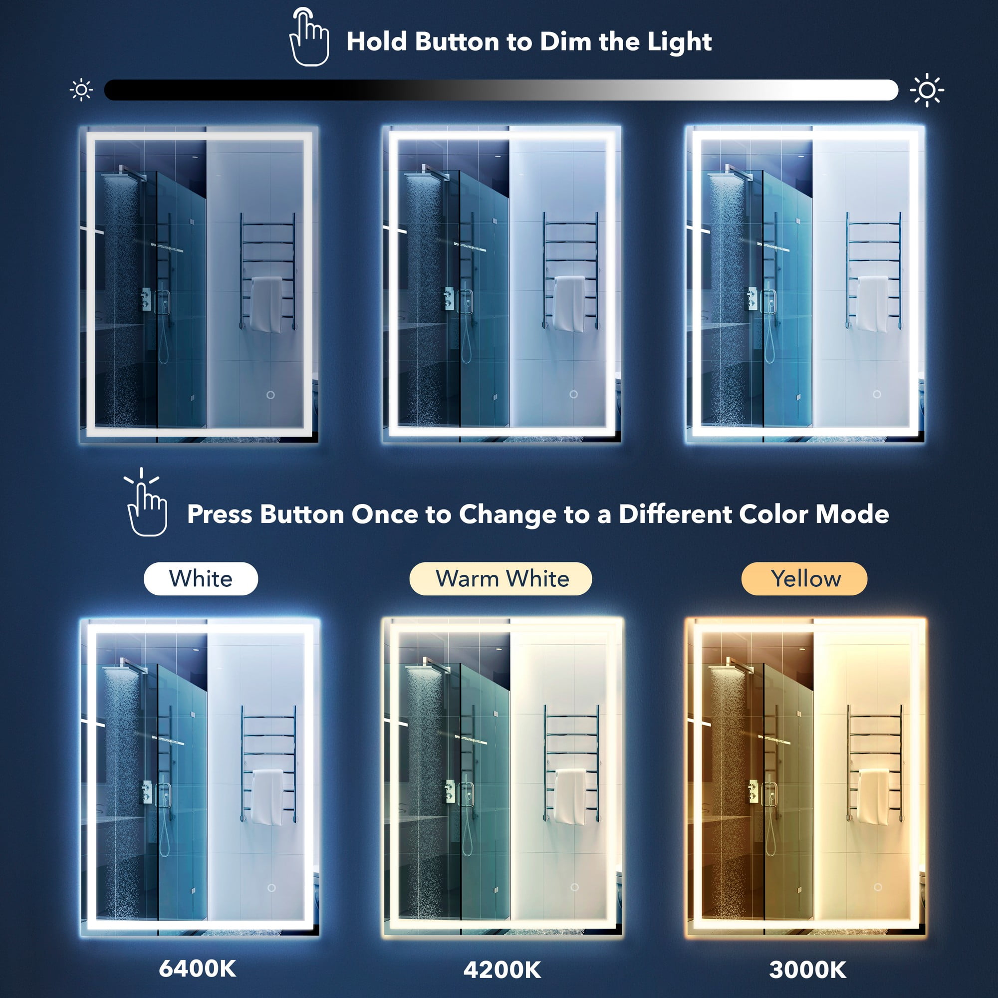 Frameless Antifog Backlit Bathroom Vanity Mirror