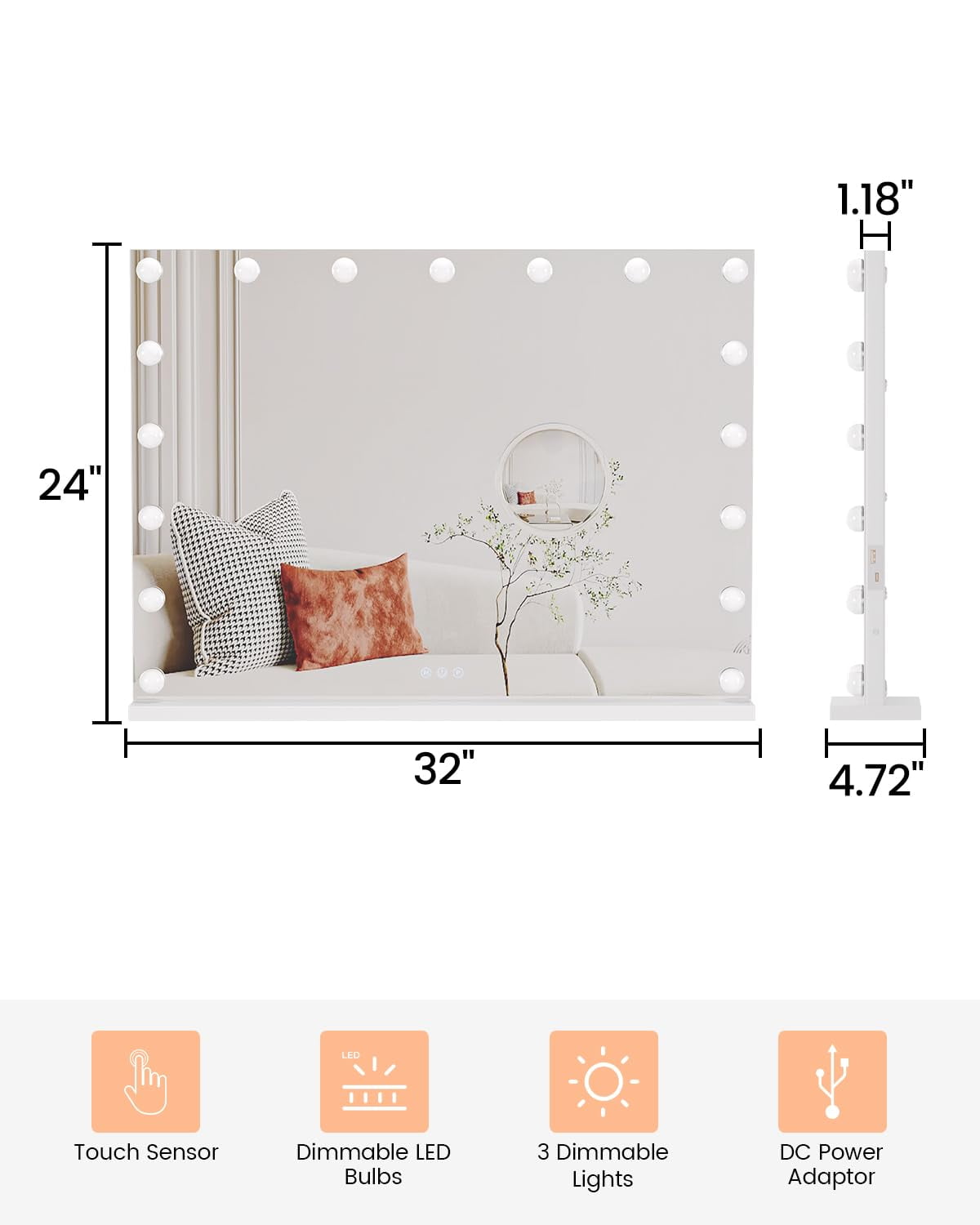 19" LED Vanity Makeup Mirror with 360° Rotation