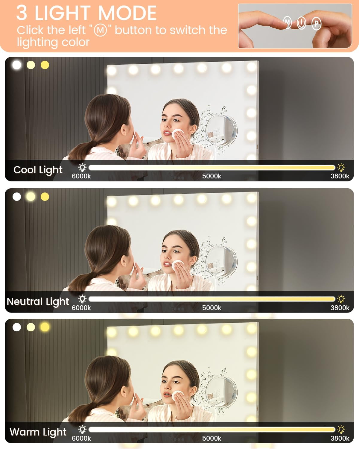 19" LED Vanity Makeup Mirror with 360° Rotation