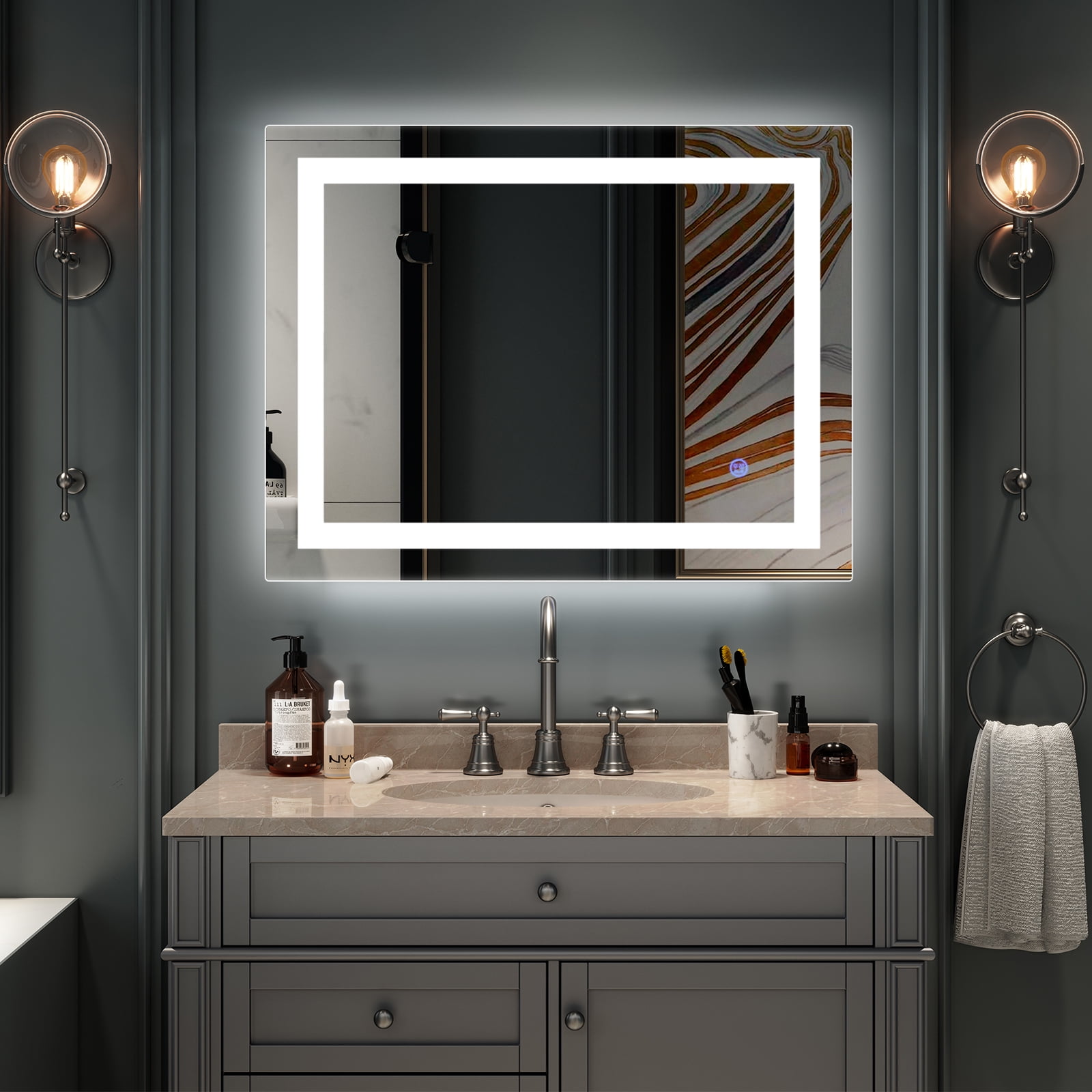 36x28 Dimmable LED Lighted Wall Mirror