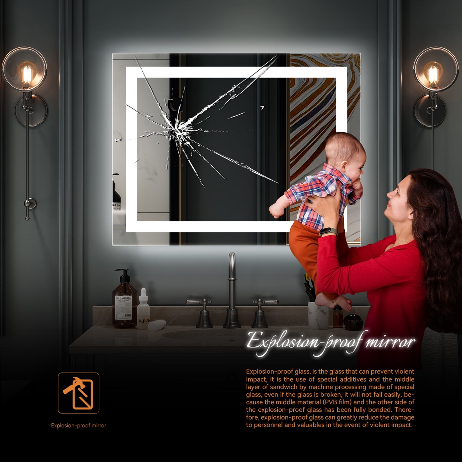 36x28 Dimmable LED Lighted Wall Mirror