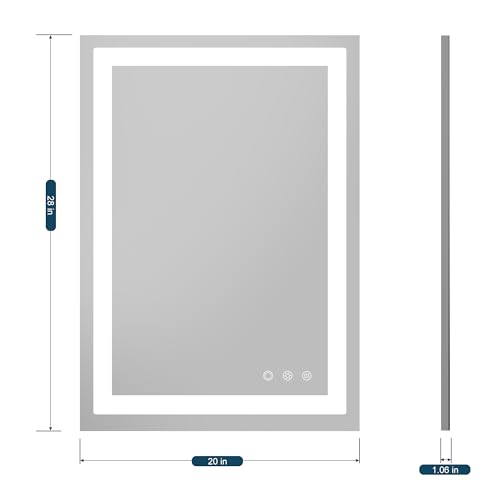 LED Bathroom Mirror 20x28 Inch - Anti-Fog, Dimmable
