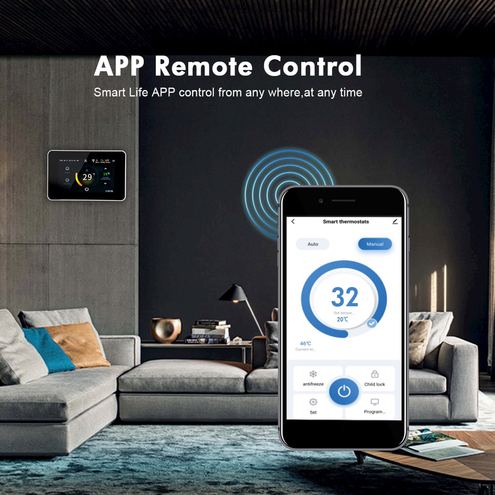 Programmable Smart Thermostat with App and Voice Control