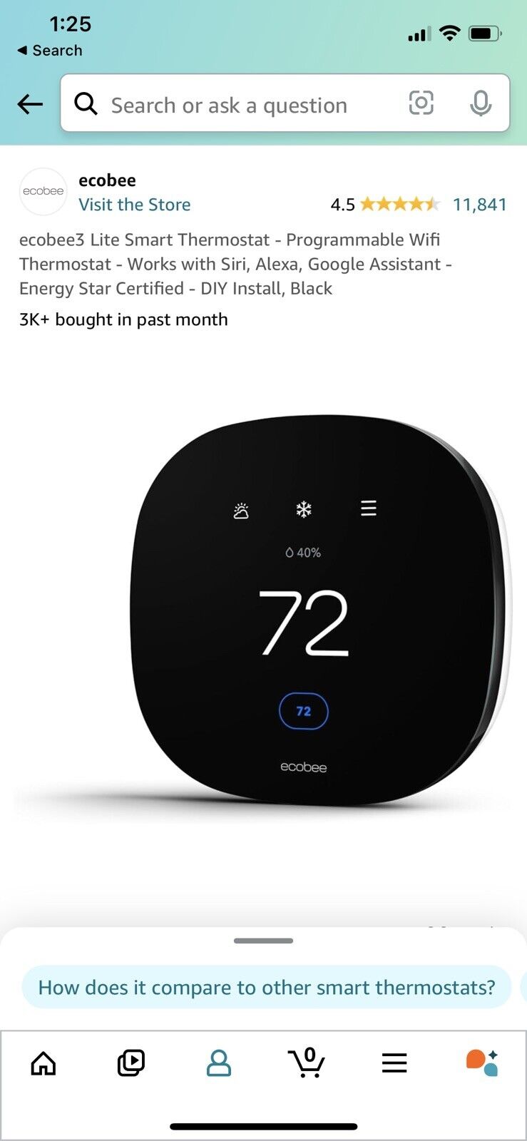 Ecobee3 Lite WiFi Smart Thermostat - Black