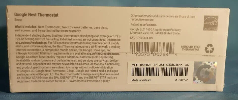 Google Nest Snow Smart Programmable Thermostat w/ WiFi