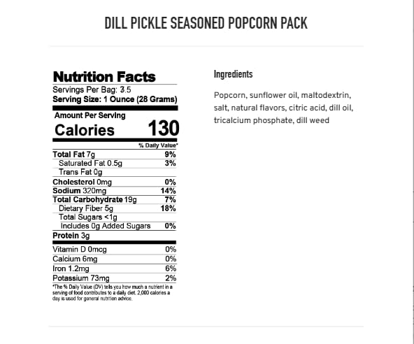 Gourmet Dill Pickle Seasoned Vegan Popcorn Snacks