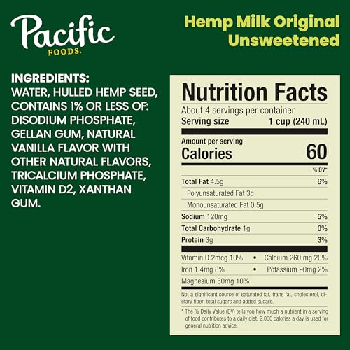 Pacific Foods Unsweetened Hemp Plant-Based Milk - 12 Pack