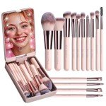 14-Piece Travel Makeup Brush Set with LED Mirror
