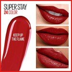 Maybelline Super Stay 24, 2-Step Liquid Lipstick Makeup, Long Lasting Highly Pigmented Color with Moisturizing Balm, Keep Up The Flame, Red, 1 Count