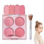 4 Colors Blush Palette for Cheeks,Face Matte Contour Blush Makeup Palette,Buildable Shimmer Facial Cheek Blusher Shades,Blendable Cosmetic Makeup Blush with Blush Brush 01