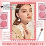 4 Colors Blush Palette for Cheeks,Face Matte Contour Blush Makeup Palette,Buildable Shimmer Facial Cheek Blusher Shades,Blendable Cosmetic Makeup Blush with Blush Brush 01