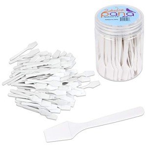100pcs Pana Brand Cosmetic Make Up Disposable Plastic 2.5" Spatulas Skin Care Facial Cream Mask Spatula (100 Pieces in a Container) (WHITE)