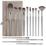 Amrules 14 Pcs Makeup Brush Set, Professional Eye and Face Foundation Brush Set, Eyeshadow Brushes, Cosmetic Brushes, with Pu Bag, Grayish