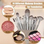 Amrules 14 Pcs Makeup Brush Set, Professional Eye and Face Foundation Brush Set, Eyeshadow Brushes, Cosmetic Brushes, with Pu Bag, Grayish