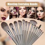 Amrules 14 Pcs Makeup Brush Set, Professional Eye and Face Foundation Brush Set, Eyeshadow Brushes, Cosmetic Brushes, with Pu Bag, Grayish
