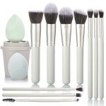 Green 10Pcs Makeup Brushes, Wooden Makeup Brush set And Sponges And Water Filter Cup,Soft Make up Brush For Women/Girls, For Powder Foundation Eye Shadow Concealer, Etc., (Green 13Pcs)