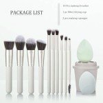 Green 10Pcs Makeup Brushes, Wooden Makeup Brush set And Sponges And Water Filter Cup,Soft Make up Brush For Women/Girls, For Powder Foundation Eye Shadow Concealer, Etc., (Green 13Pcs)