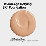 Revlon Liquid Foundation, Age Defying 3XFace Makeup, Anti-Aging and Firming Formula, SPF 30, Longwear Medium Buildable Coverage with Natural Finish, 040 Medium Beige, 1 Fl Oz