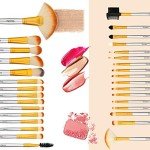 Champagne Makeup Brushes Set, Valentines Day Gifts for Kids,Yuwaku Silver Foundation Powder Blush Eyeshadow Brushes Blending 32 Piece NO Shed Cruelty-Free Synthetic Fiber Bristles Cosmetic Brushes
