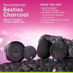 Beautyblender® | Besties Charcoal Blend & Cleanse 4-Piece Starter Set, Pro Black Makeup Sponge + Solid Charcoal Cleanser .558 oz + Silicone Scrub Mat + Travel Case, Made in USA, Vegan, Cruelty Free
