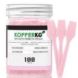 Kopperko 100 Pack 2.5 Inch Cosmetic Spatulas - Small Plastic Spatula for Cosmetics, Creams, & Crafts | Makeup Spatula or Multipurpose Mini Applicator for Mixing, Skincare, or Scraping Jars | Pink