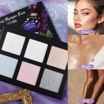 Face Highlighter Makeup Palette, Holographic Shimmer Illuminating Make Up Metallic Powder Starlight Diamond Highlighting Glow Illuminator for Face Body (1, 6 Colors Highlighter Palette, Standard Size)
