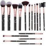 Makeup Brushes Set DUAIU 16PCS Professional Premium Synthetic Black Marble Make Up Brushes Foundation Brush Powder Blush Eyeshadow Brush Set With Makeup Brush Holder and Gift Box