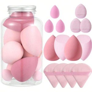 GOERTI Makeup Sponge Set, 14PCS Multi-color Blender Sponges for Liquid, Cream and Powder, Triangle Puffs, Mini Beauty Blender, Thumb Powder Puff (Pink)