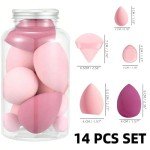 GOERTI Makeup Sponge Set, 14PCS Multi-color Blender Sponges for Liquid, Cream and Powder, Triangle Puffs, Mini Beauty Blender, Thumb Powder Puff (Pink)