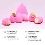 AOA STUDIO Collection MiNi Makeup Sponge Set Blender Latex Free and High-definition of 6 For Powder Cream Liquid, Super Soft Wonder Beauty Cosmetic 3 Tear Drop + Beveled Shape (Pink)