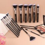 Z'OREYA Makeup Brushes, 16Pcs Makeup Brush Set Premium Synthetic Kabuki Brush Cosmetics Foundation Concealers Powder Blush Blending Face Eye Shadow Brush Set (Black)