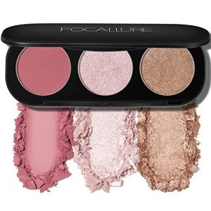 FOCALLURE Blush and Highlighter Palette,3 in 1 Makeup Powder, Cruelty-Free Matte, Shimmer Illuminator for a Glowing Look,#03