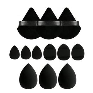 12 pcs Makeup Sponge Blender Sponges for Liquid, Cream, and Powder, Make up sponges for foundation Powder Puff Face Triangle Face Makeup Puff Wet Dry Dual-Use (Black)