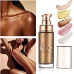 Body Shimmer Oil, Glistening Bronze Natural Glow Luminizer, Long Lasting Waterproof Moisturizing Liquid Illuminator Highlighter Makeup for a Sun-Kissed Glow, Brush Include, 1oz, Medium