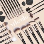 Makeup Brushes Set, Mlemle Professional 25 Pcs Makeup Kit, Include Powder Foundation Concealers Blush Eye shadows 21 Pcs Makeup Brushes and 2 Powder Puff, 2 Makeup Sponge(B02-CreamBlack)