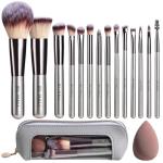 Travel Makeup Brush Set BS-MALL 14 Pcs with 1 Pcs Makeup Sponge – Essential Foundation Powder Concealers, Eye Shadows, Blush Makeup Brushes with Travel Makeup Case (Champagne)