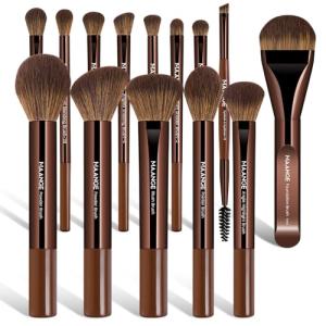 MAANGE 14-Piece Makeup Brush Set with Aluminum Ferrule- Premium Synthetic Makeup Brushes Kit Foundation Powder Brush Eye Shadow for Beginners & Professionals(Dark Coffe)