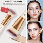 HEYMKGO Makeup Brushes Set, 4Pcs Double-ended Foundation Contour Powder Blush Concealer Eyeshadow Brush Set for Liquid, Cream, Powder for Blending Buffing Professional Face Brush Set Tools(Apricot)