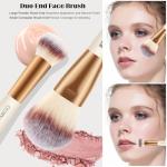 HEYMKGO Makeup Brushes Set, 4Pcs Double-ended Foundation Contour Powder Blush Concealer Eyeshadow Brush Set for Liquid, Cream, Powder for Blending Buffing Professional Face Brush Set Tools(Apricot)