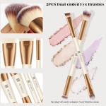 HEYMKGO Makeup Brushes Set, 4Pcs Double-ended Foundation Contour Powder Blush Concealer Eyeshadow Brush Set for Liquid, Cream, Powder for Blending Buffing Professional Face Brush Set Tools(Apricot)