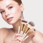 HEYMKGO Makeup Brushes Set, 4Pcs Double-ended Foundation Contour Powder Blush Concealer Eyeshadow Brush Set for Liquid, Cream, Powder for Blending Buffing Professional Face Brush Set Tools(Apricot)