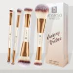 HEYMKGO Makeup Brushes Set, 4Pcs Double-ended Foundation Contour Powder Blush Concealer Eyeshadow Brush Set for Liquid, Cream, Powder for Blending Buffing Professional Face Brush Set Tools(Apricot)
