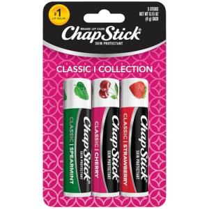 ChapStick Lip Care Set, Classic Collection 3-Pack – Spearmint, Cherry, and Strawberry Lip Balm, 0.15 Oz Ea