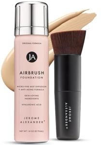 Jerome Alexander MagicMinerals AirBrush Foundation – 2 Piece Set with Airbrush Foundation and Kabuki Brush - Spray Makeup with Anti-aging Ingredients for Smooth Radiant Skin - Light Medium