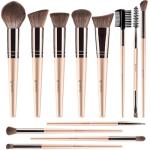 BEAKEY 12pcs Vegan Makeup Brush Set Soft high-density Taklon fibers,durable birch handles,zero shedding,easy to clean,perfect for creating any look